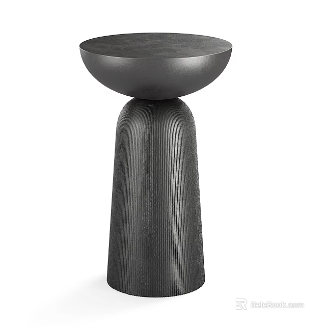 Black Modern Style Side Table With Round Top And Ribbed Base 3d model 