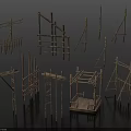 Bamboo Scaffolding Components Featuring Various Structural Frames Ladders And Platforms 3d model