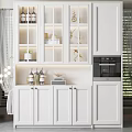 Modern White Wine Cabinet With Glass Doors Built in Lighting Wine Bottles And Decorative Items