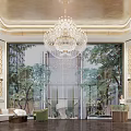 Luxury Modern Sales Office Lobby Interior Design With Grand Crystal Chandelier And Elegant Reception Lounge