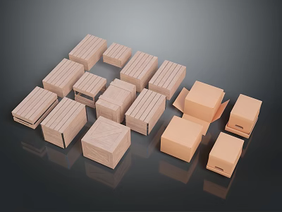 Open And Closed Cardboard Boxes In Various Sizes For Equipment Packaging 3d model