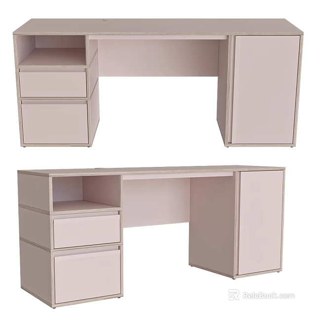 Modern Simple Desk With Drawers And Storage Cabinets For Home Office Use 3d model 