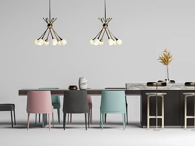 Modern Dining Table and Chair Combination Long Table and Chair 3d model