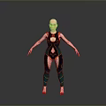 Game Movie Character 3D Model With Bald Head Green Yellow Tight Fitting Outfit