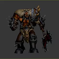 Detailed Fantasy Orc Warrior Character With Horns Muscular Build Fur Armor And Axe