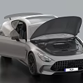 Modern Silver Sports Car With Open Hood Engine Display And Open Doors Design