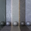 Gray Marble Wall Texture With Lighting Strips And Five Gray Spheres Arranged Neatly 3d model