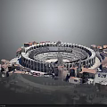Historic Circular Roman Architecture with Arched Facades and Red Tiled Roofs Surrounded by Traditional Buildings