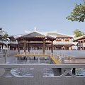 Traditional Chinese Architectural Complex With Pavilion Pond Wooden Corridors And Stone Railings