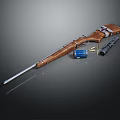 Vintage Bolt Action Rifle With Wooden Stock Silver Barrel And Ammunition Shells On Dark Surface