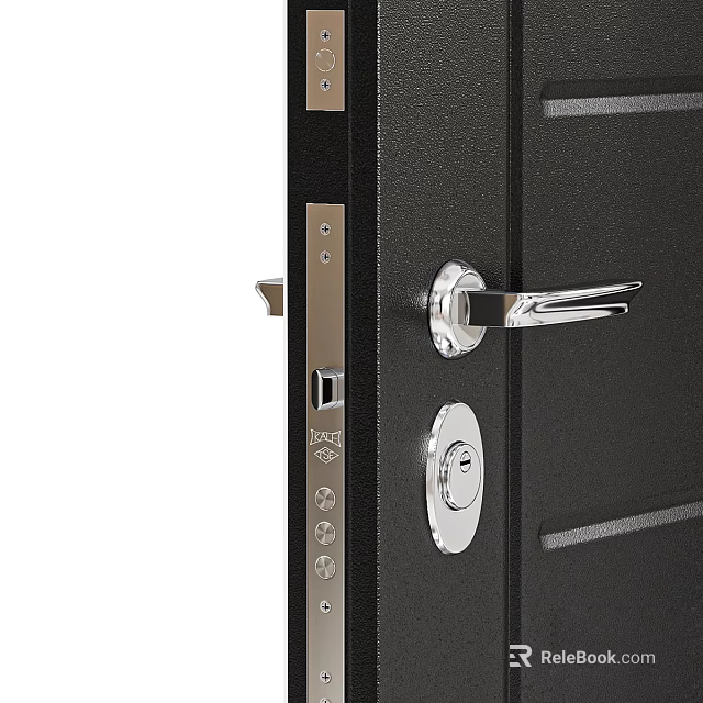 Modern Black Swing Door Featuring Metal Handle Secure Lock And Sleek Design 3d model