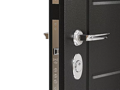 Modern Black Swing Door Featuring Metal Handle Secure Lock And Sleek Design 3d model