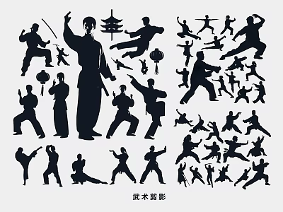 Traditional Martial Arts Silhouettes Collection With Various Dynamic Action Poses 3d model