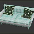Modern Light Gray Sofa With Black Star Pattern Cushions And Metal Legs 3d model