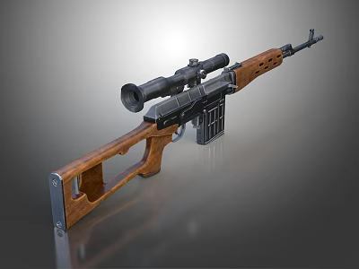 Classic Bolt Action Rifle With Wooden Stock Telescopic Sight And Magazine 3d model