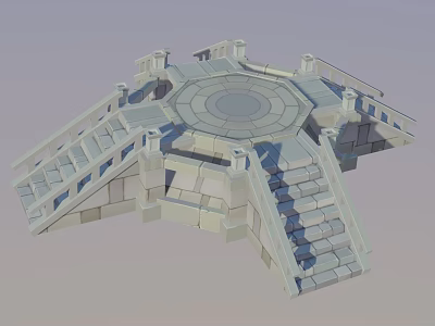 Traditional Stone Octagonal Architectural Structure With Multi Directional Steps And Railings 3d model