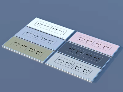 Five Different Colored Rectangular Cards With Multiple Icons And Design Elements 3d model
