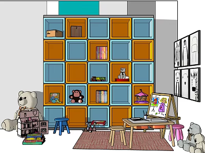 Modern Storage Cabinet Children's Toy Area Easel Cabinet Toy Doll 3d model