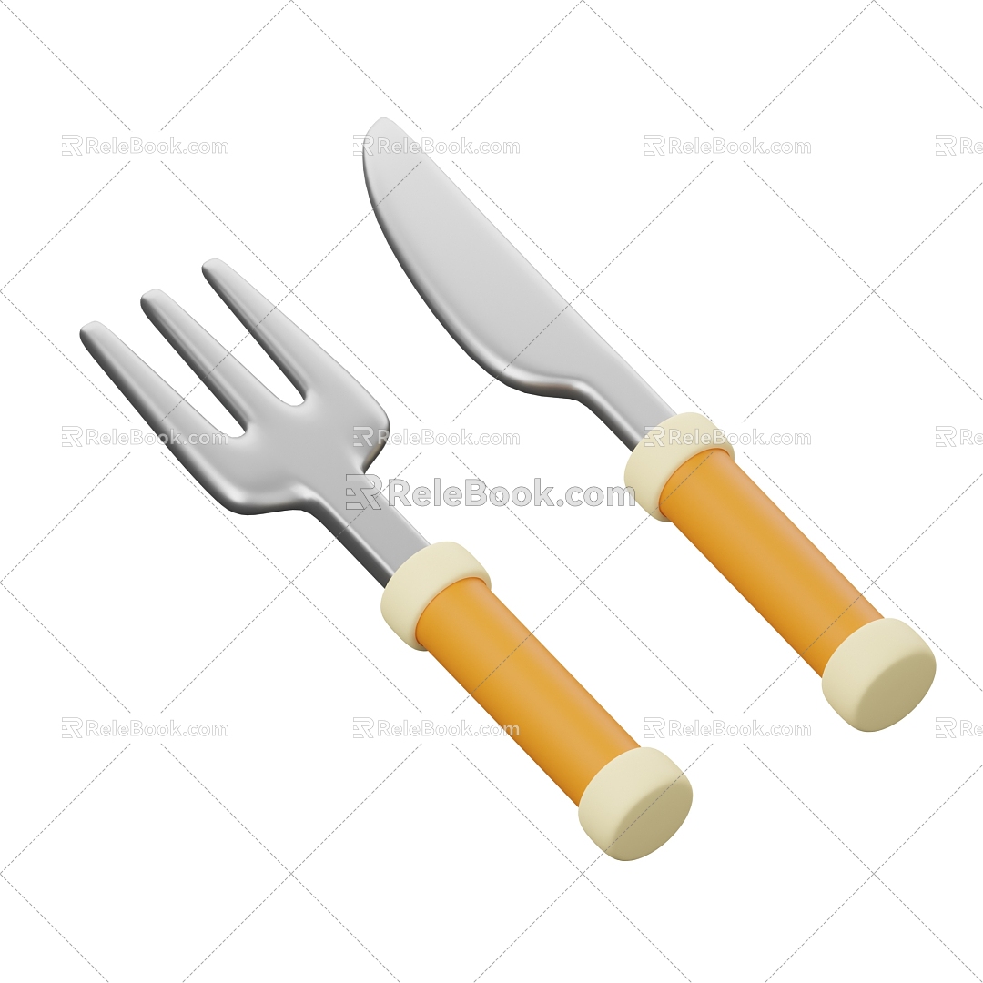 Modern knife and fork tableware cartoon knife and fork 3d model