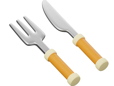 Kitchen Cutlery Set Including Fork And Knife With Orange White Handles Design 3d model