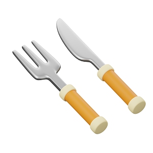 Modern knife and fork tableware cartoon knife and fork 3d model