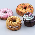 Colorful Assorted Desserts Featuring Donuts Coconut Sprinkles And Cream Topped Cupcake