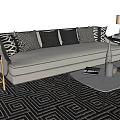 White Sofa Coffee Table Set With Geometric Pillows Side Tables Table Lamp And Geometric Rug 3d model