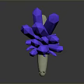 Blue Crystal Like Plant With White Base On Gray Background And Reflection