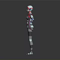 Game And Movie Robot Character Futuristic Design With Red Blue White Gray Mechanical Armor Helmet