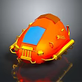Orange Sci Fi 3D Object With Blue Window And Gold Decorative Details 3d model