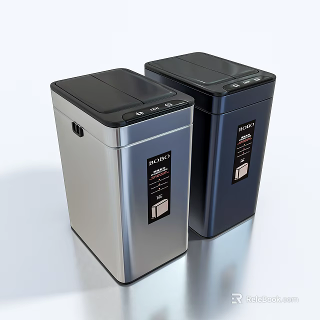 Two Modern Silver and Dark Blue Refrigerators with Sleek Design and Smooth Exterior Finish 3d model 