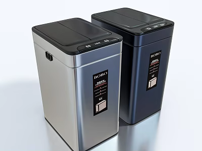 Two Modern Silver and Dark Blue Refrigerators with Sleek Design and Smooth Exterior Finish 3d model