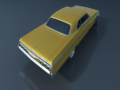 Yellow Vintage Sedan With Classic Retro Body Design And Chrome Details 3d model