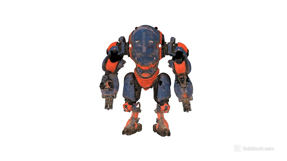 Blue and Orange Armored Mechanical Robot Game Movie Character With Sci Fi Features 3d model 