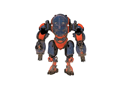 Blue and Orange Armored Mechanical Robot Game Movie Character With Sci Fi Features 3d model