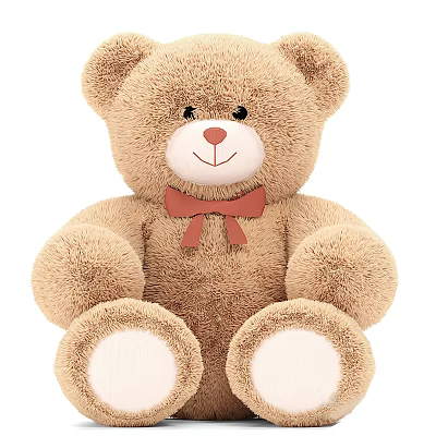 Cute Brown Teddy Bear Stuffed Toy with Red Bow Tie Soft Plush Material for Kids 3d model