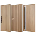 Wooden Swing Doors With Vertical Slats Circular Handle And Metal Strip Design