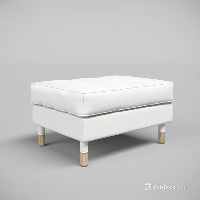 Modern White Ottoman with Square Cushion and Wooden Legs for Living Room 3d model 