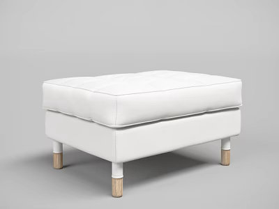 Modern White Ottoman with Square Cushion and Wooden Legs for Living Room 3d model
