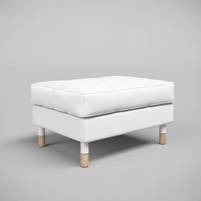 Modern White Ottoman with Square Cushion and Wooden Legs for Living Room 3d model