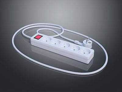 White Power Strip With Multiple Outlets Red Indicator Light And Long Cord 3d model