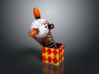 Clown Pop Up Toy With White Red Body In Red Yellow Checkered Box 3d model