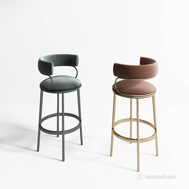 Modern Upholstered Bar Stools With Gray And Brown Seats And Metal Frames 3d model 