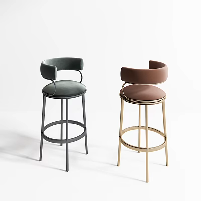Modern Upholstered Bar Stools With Gray And Brown Seats And Metal Frames 3d model
