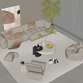 Modern Cream Style Sofa Coffee Table Combination Cream Sofa Coffee Table Combination 3d model