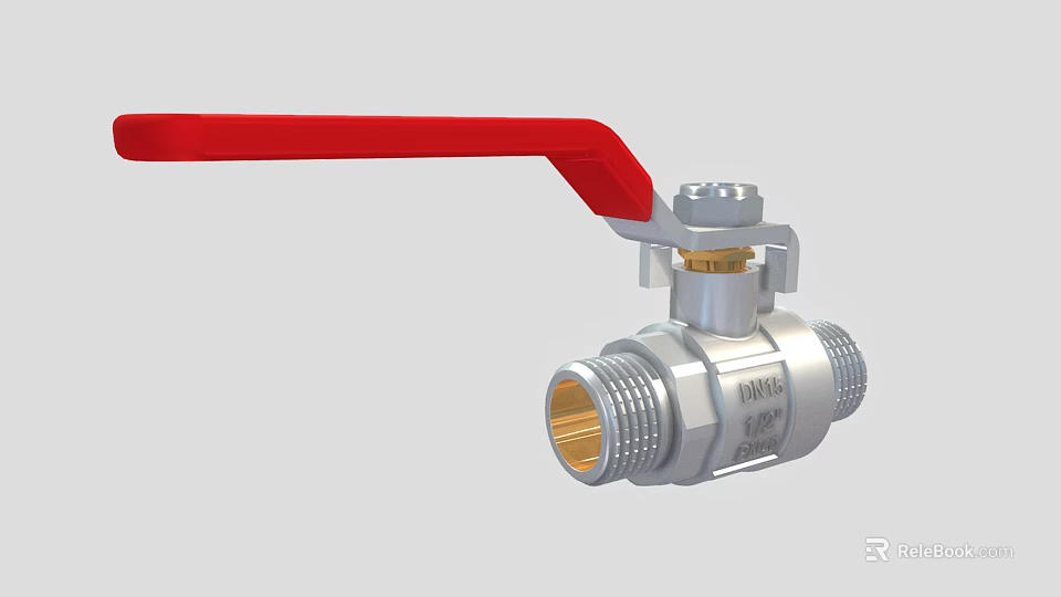 Metallic Water Faucet With Red Handle DN25 16BAR Markings And Ball Valve Design 3d model 