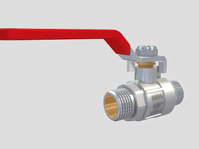 Metallic Water Faucet With Red Handle DN25 16BAR Markings And Ball Valve Design 3d model
