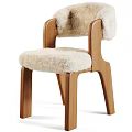 Wooden Frame Dining Chair With Plush Furry Seat And Backrest