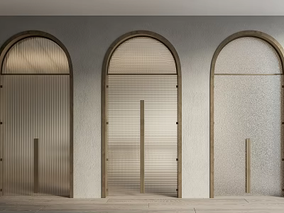Modern Arched Doors Interior With Wooden Frames Textured Wall And Light Flooring 3d model