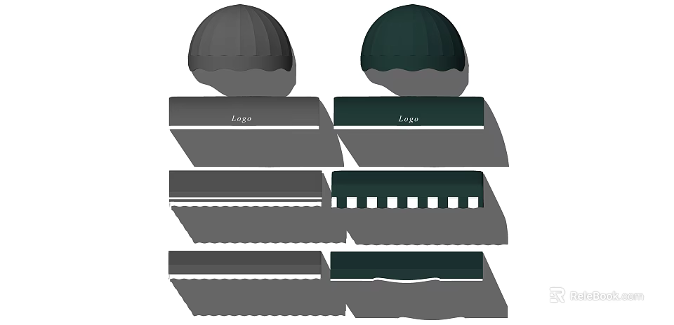 Gray and Dark Green Sunshade Canopy with Logo and Layered Design Elements 3d model 